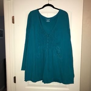 Lane Bryant Turquoise Ruffle Henley Top 26/28